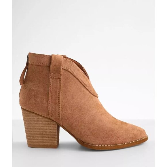 Beast Fashion Abby Faux Suede Taupe Brown Split Cut Block Heel Western Boots 7.5 - Picture 1 of 9